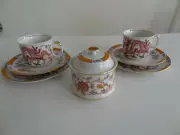Czechoslovakian set of 2 Coffee Cups,4 Saucers and Sugar Bowl