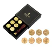 Wax Seal Stamp Set, 7 Pcs Removable Copper Seals and Wooden Handle, for Invitati