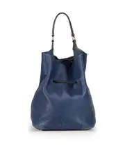 Blue Leather Bucket Bag