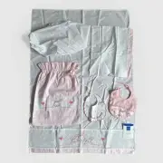Italian Baby Bed Set And Bibs- Fitted Sheet, Flat Sheet, Pillow Case, Two Bibs