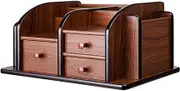 Brown Wooden Desktop Organizer,Wood Office Desk Organizer,Pencil Storage Rack,Large Capacity Drawer,Brown Desktop Accessories,for Kitchen,Desk,Classroom, O0ffice,Daily Storage