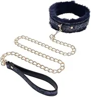 Sex & Mischief Cougar Fur Collar & Leash - Navy Blue/Gold Furry Restraint