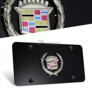Cadillac Classic 3D Front License Plate Frame Black Stainless Steel with Caps