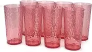 24-Ounce Plastic Tumbler Acrylic Drinking Glasses, Reusable Plastic Cups, Stackable, BPA-Free, Shatter Proof, Dishwasher Safe, Set of 8 (Pink)