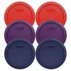 Pyrex 7201-PC 4 Cup (2) Red (2) Purple (2) Blue Round Plastic Storage Lids 6PK