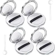 OIIKI 4 Packs Loose Powder Compact Containers, 5g Refillable Container with Powder Puff, Mirror, Net, Spoon, DIY Makeup Powder Cases Portable Powder Compact Boxes for Daily Use or Travel - Silver
