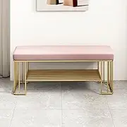 Upholstered Shoe Storage Bench, 2-Tier Entryway Shoe Bench with Velvet Seat and Gold Frame, Shoe Rack Bench for Entryway, Hallway