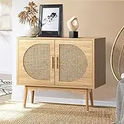 Oikiture Sideboard Buffet Cabinet with Two Rattan Door Home Hallway Furniture
