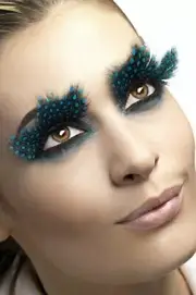 Smiffys Eyelashes Feather with Aqua Dots and Glue - Large