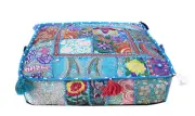 New 22" Indian Square Turquoise Patchwork Home Decorative Floor Cushion Cover