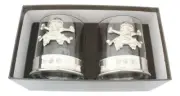 Skull & Crossbones Pair Crystal Tumblers with Pewter Base in Presentation Box