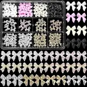 60 Pcs 3D Bow Nail Charm and Gems, Silver Gold Alloy Bowknot Nail Gems, 4 Colors Bows Acrylic Nail Art Charms Glitter Nail Gems Charms for Nail Art DIY Decoration Accessories Crafts