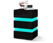 ALFORDSON Bedside Table RGB LED 3 Drawers Black
