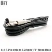6FT XLR 3-Pin Male to 6.35mm 1/4" Mono Male Mic Microphone Audio Cable 28AWG