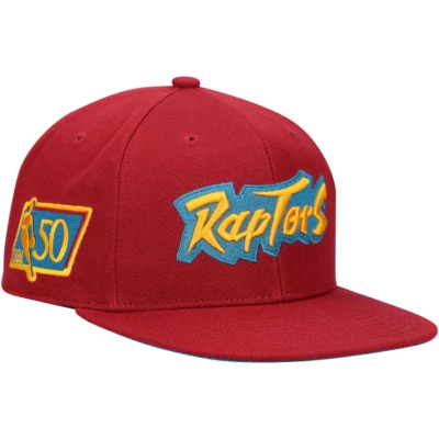 Toronto Raptors Hat Northern Lights Red 50 Yrs Mitchell & Ness Fitted Size 7 1/2
