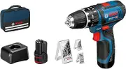 Bosch Professional 12V System GSB 12V-15 Cordless Hammer Drill (Drill Diameter Wood Maximum 19 mm, Includes 2 x 2.0 Ah Batteries + Charger, 2 x Drill Set, 1 x Bit Set, in Bag) - Amazon Exclusive Set