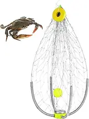 Crab Net, Crab Trap, Automatic Folding Crab Cage with Throwing Net, Fishing Net Trap, Small Stainless Steel Crab Net for Lobster, Saltwater and Freshwater