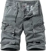 [PHJTOMK] Mens Buckle Zipper Cargo Shorts Loose Fit Multi Pocket Work Short Military Paratrooper Vintage Style Camo Shorts, Grey 4, 28