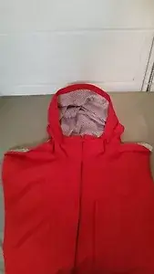 New Stussy Red Hooded Striped Sleeve Jacket~Size Large