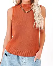 [Rilista] Women Summer Knit Tank Tops Sleeveless Turtleneck Cami Shirts Ribbed Mock Neck Pullover Sweater Vests