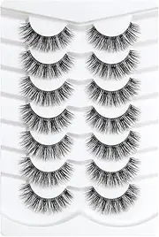 Happy Heartbeat Clear Band False EyeLashes Natural Look Transparent Band Wispy Cat Eye Short Fake lashes Supernatural Cross Soft Reusable Lashes 7 Pairs (No.198)