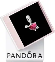 [PANDORA] Moments Sterling Silver Heart Charm with Frosted Red Murano Glass and 24k Gold Foil