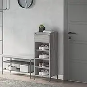 Shoe Rack Grey Sonoma 40x36x105 cm Engineered Wood, Slim Shoe Cabinet with Doors, Space-Saving Entryway Shoe Storage Cabinet, Shoe Organizer with Drawer, Sturdy Metal Frame