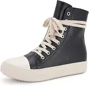 [Kluolandi] Women's High Top Sneakers Lace Up Canvas Shoes with Zipper Comfort Platform Walking Shoes in Black and White