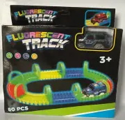 Fluorescent Car track + Car 80 pcs Slightly Damaged Box- New Inside
