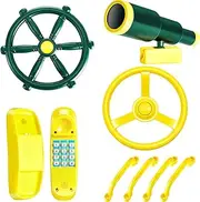 Playground Accessories Backyard Pirate Plastic Ship Playset Plastic Playground Equipment Set with Ship Wheel, Telescope, Safety Handlestoy Phone for Outdoor Playhouse Treehouse Playset(Yellow, Green)