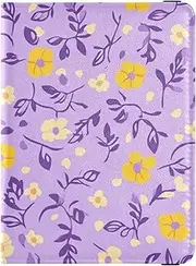 [Amooorous] Multi-small Flowers and Leaves Purple and Yellow Leather decorative Passport Holder Cover Wallet Combo Travel Passport Wallet With Vaccination Card Slot Waterproof, multi-small flowers and leaves