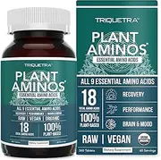 Plant Aminos Organic Essential Amino Acids (EAAs) & BCAA - 100% Plant-Based Raw, Vegan - All 9 Essential Amino Acids with 18 Total Amino Acids (360 Tablets)