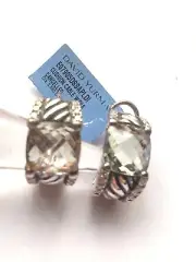 David Yurman Sterling Silver Prasiolite and Diamonds Hoop Earrings