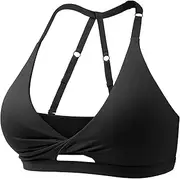 [ZAAYO] Women's Sports Bras Open Back Workout Gym Bra Padded Medium Impact Yoga Tops with Adjustable Back Straps, Black, XS