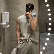 Plain Tank Top / Sweatpants Tank Top - Khaki - L