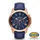 FOSSIL FS4835《美式時尚風格》45mm/大錶徑羅馬時標三眼計時腕錶/玫瑰金x藍【第一鐘錶眼鏡】