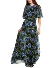 Teri Jon by Rickie Freeman Cape Sleeve Chiffon Gown