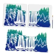 2pcs Stencil Splicing Patterns 22×11inch Large Forest Waterfall Scenery