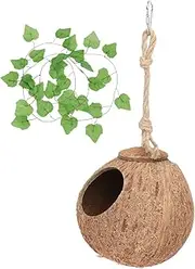 Generic 1Set Coconut Shell Lizard Nest for Reptiles Warm Pet Habitat Sleeping Bed with Vine for Pets Like Tree Lizards and Semi Tree Species Durable and Safe Material