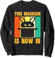 [X.Style] Happy 15 Birthday 15 Year Old Retro Magician 15th Birthday Sweatshirt ds1011 Sweater (S) Black