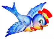 Vintage Image Retro Nursery Bluebird Wearing Red Hat Waterslide Decals BIR829