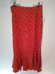 Desert Diva by Sherry Holt Maxi Skirt Women's L Teepee Feathers Red Rayon NWT
