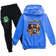 Minecraft Printed Kids Tracksuit Set Boys Girls Hooded Sweatshirt Jogger Pants Outfit Activewear Blue 9-10 Years