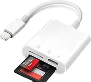 [Apple MFi Certified] Lightning to SD Card Reader for iPhone,2 in 1Dual Card Slot Adapter,Memory SD Card Reader Trail Camera Viewer,Charging and Card Reading Micro Card Adapter…