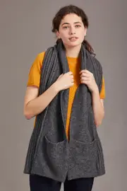 McDonald Possum Merino Womens Wrap With Pockets-Pewter