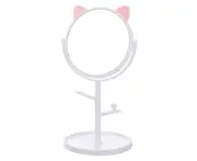 Cat Ear Round Mirror Hd Desktop Rotating Makeup Mirror Dressing Table Creative Simple Beauty Princess - White