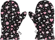 [Joisal] Elegant Unicorns Black Child Gloves Winter, Ultra-Soft Lamb Velvet, Kids Winter Golf Gloves, Girl Gloves, Small