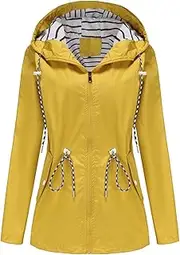 [Valtorixia] Womens Rain Jacket with Hood, Lightweight Waterproof Rain Coats Windbreaker Outdoor Rain Trench Coat with Belt