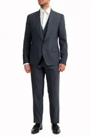Dolce & Gabbana Men's Blue Wool One Button Three Piece Suit
