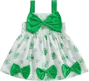 [Sasaerucure] Toddler Baby Girl St. Patrick’s Day Dress Bow Clover Sleeveless Dress Halter Sundress Irish Day Outfit